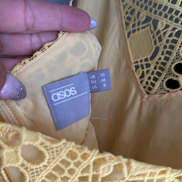 ASOS Yellow Lace Eyelet Dress - beautiful details- US6 - Picture 5 of 8